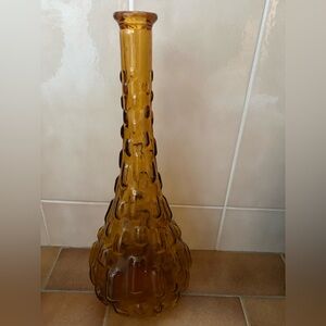 Vintage Italian Amber Art Glass Bottle Vase Figural Face Design 15” Mid Century